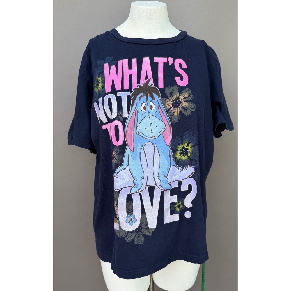 Disney Eeyore Graphic T-Shirt 1X Navy Blue Whats Not To Love Floral Cotton Tee